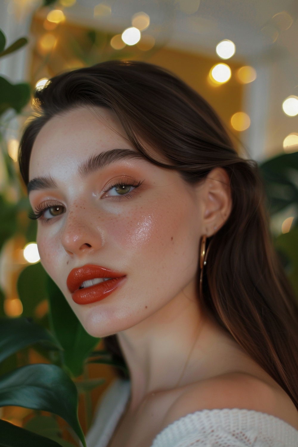 Glossy berry lips with minimal eye makeup