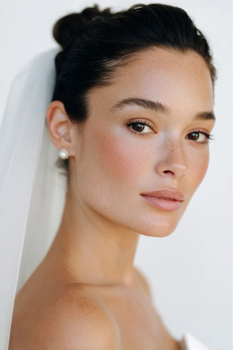 Natural radiant wedding makeup with freckles