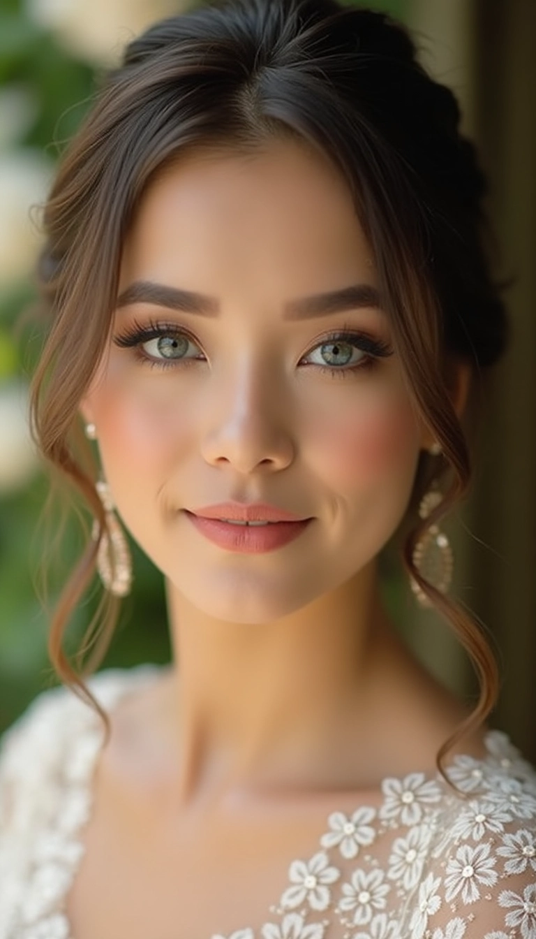 Delicate wedding makeup with rosy hues