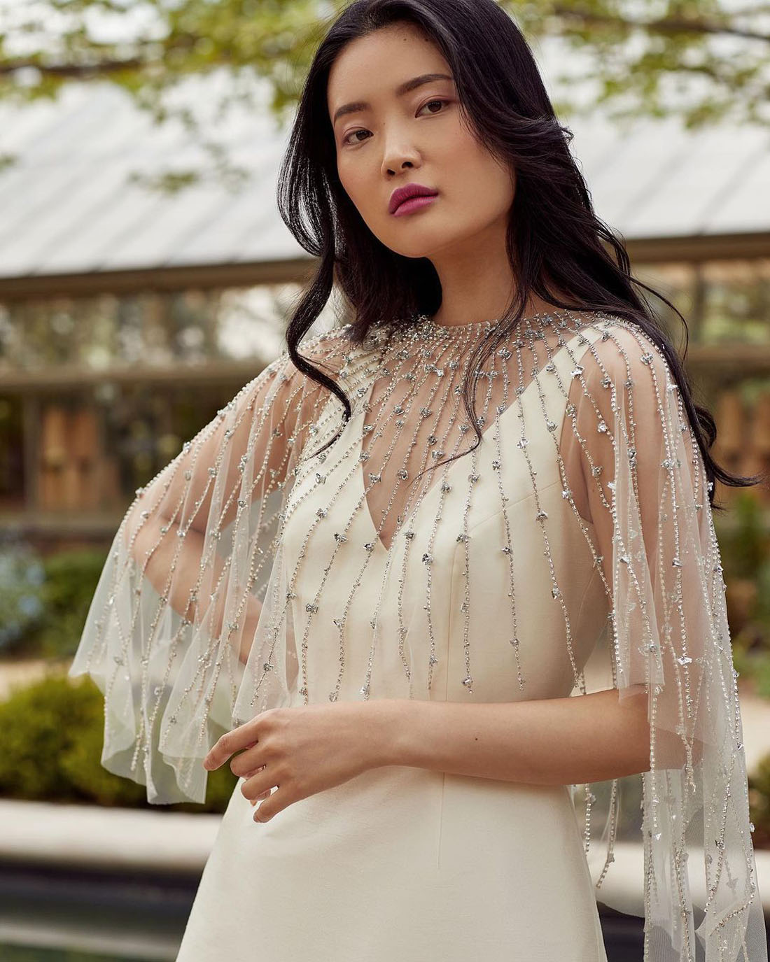 Modern romantic wedding makeup with bold lip