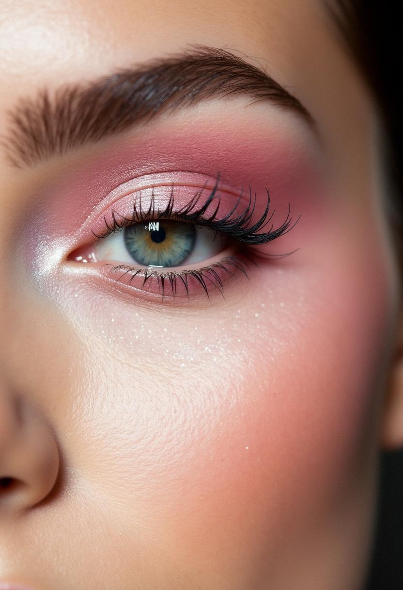 Soft pink eye makeup with subtle shimmer