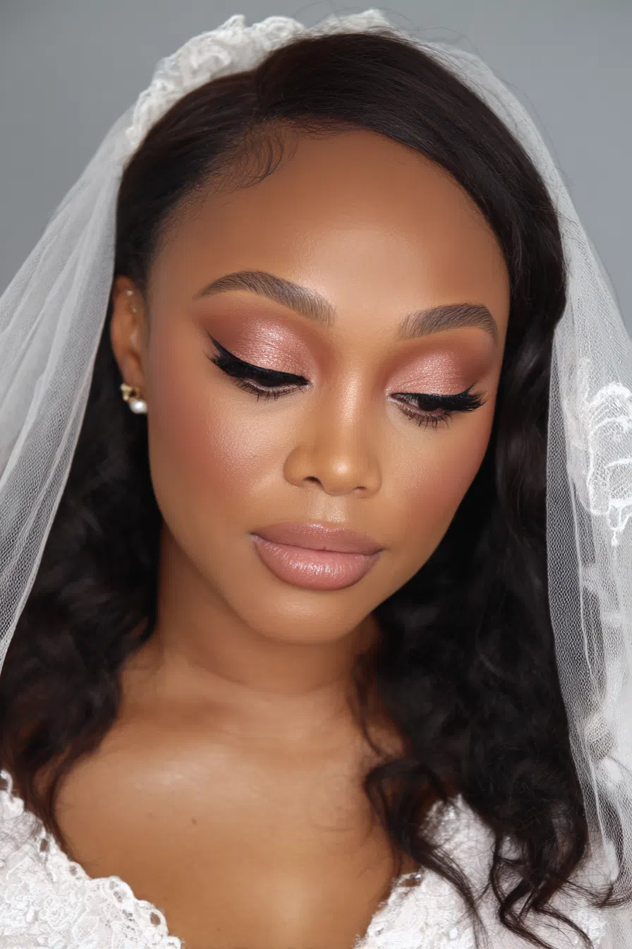 Classic bridal pink makeup with soft focus