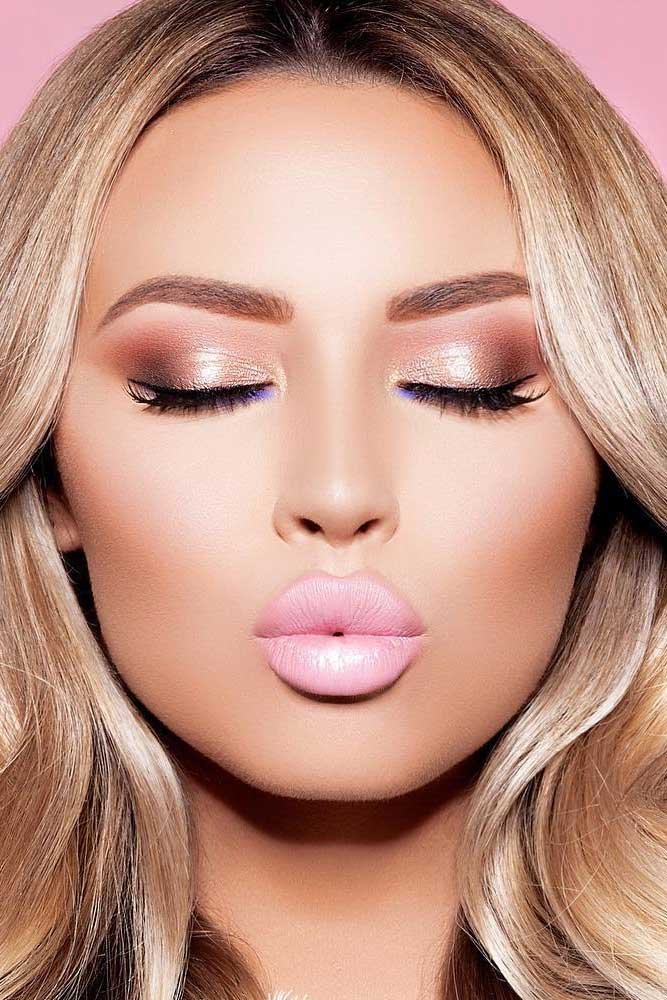 Classic pink glam with glossy lips