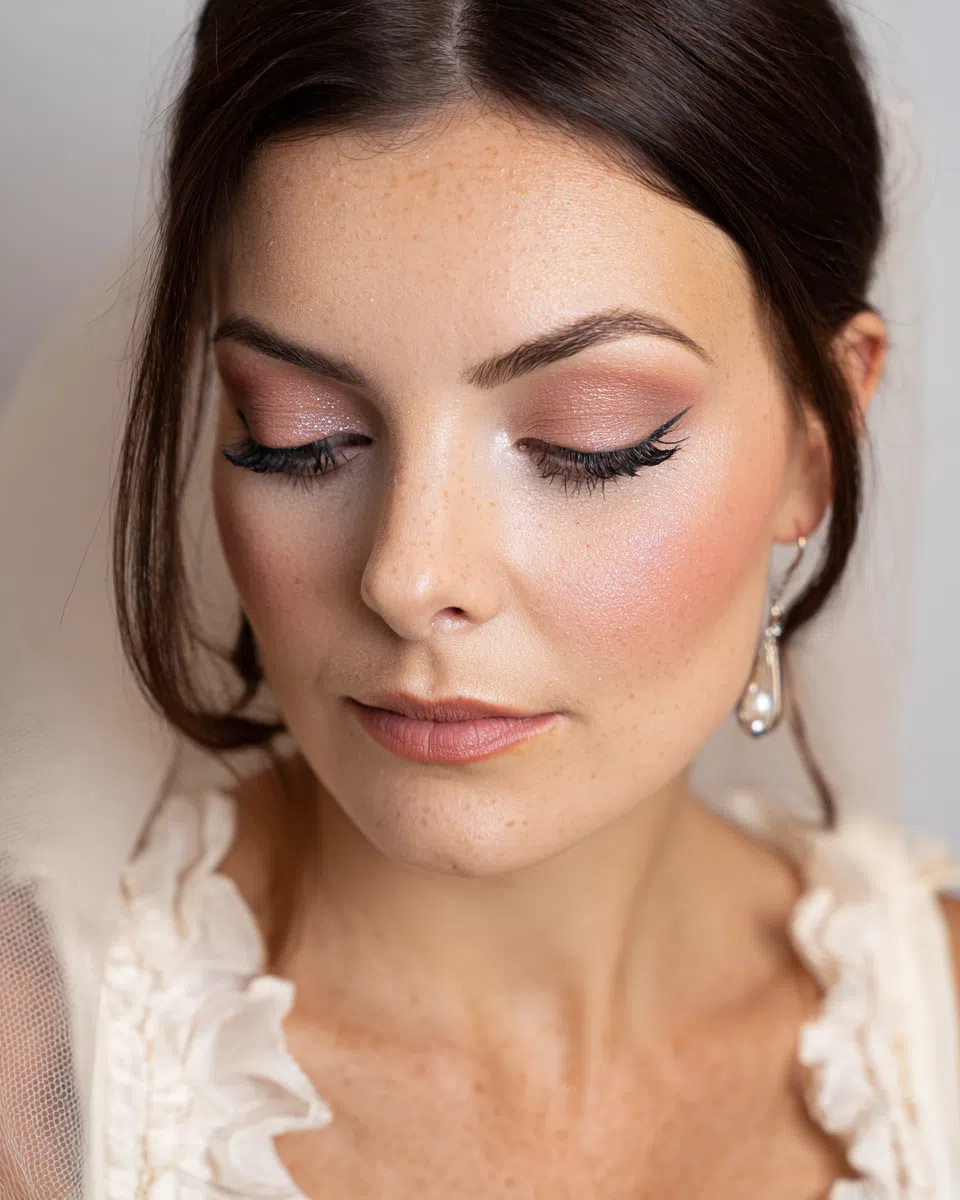 Elegant bridal pink makeup with shimmer