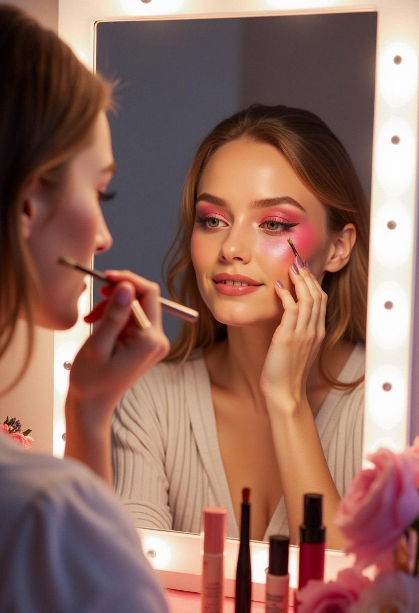 Vibrant pink eye and cheek makeup