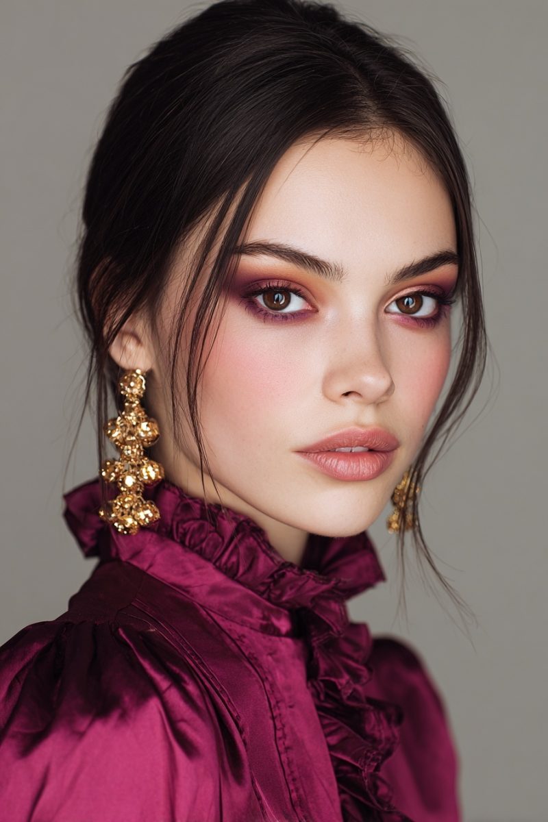 Deep pink eyeshadow with elegant blush