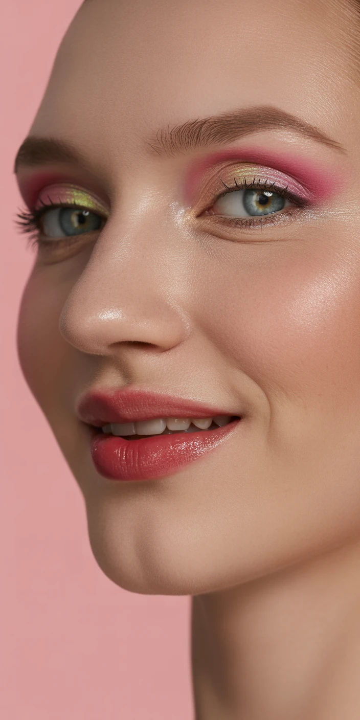 Soft glam makeup with rosy red lips