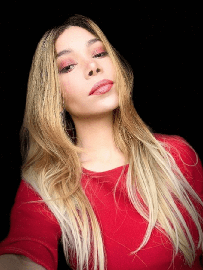 Confident red lipstick with smoky eyes