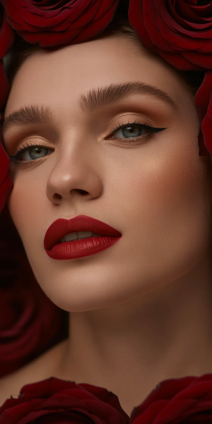 Classic red lipstick soft glam