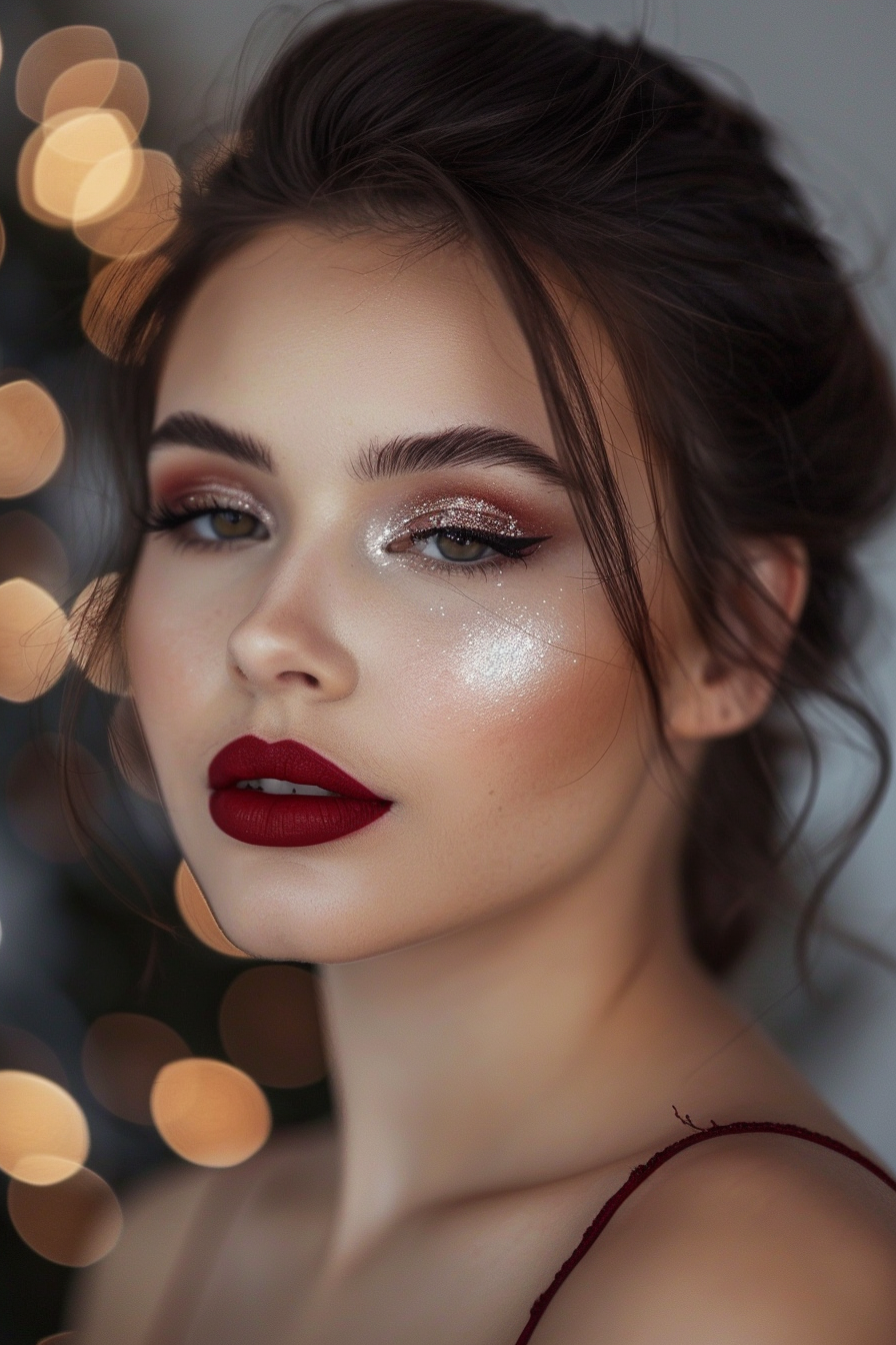 Glamorous red lipstick with sparkle