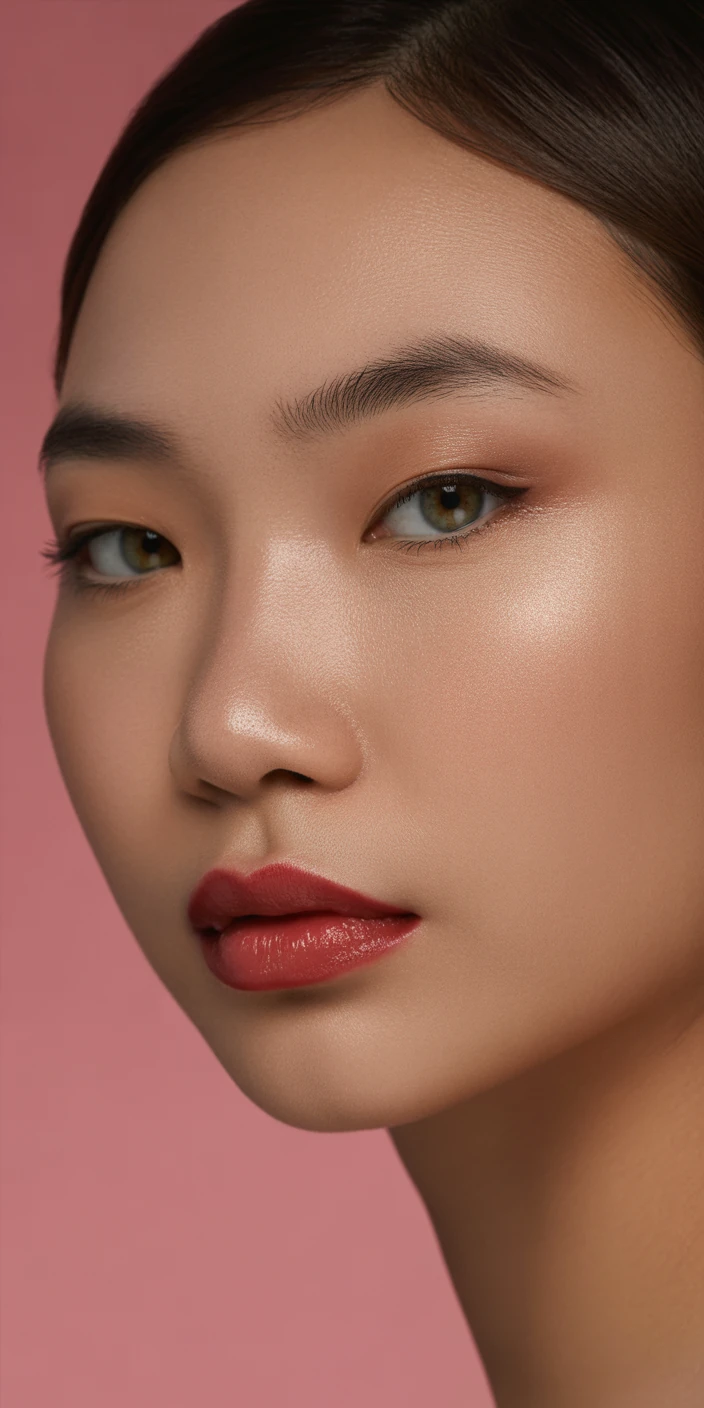 Soft red lipstick natural look