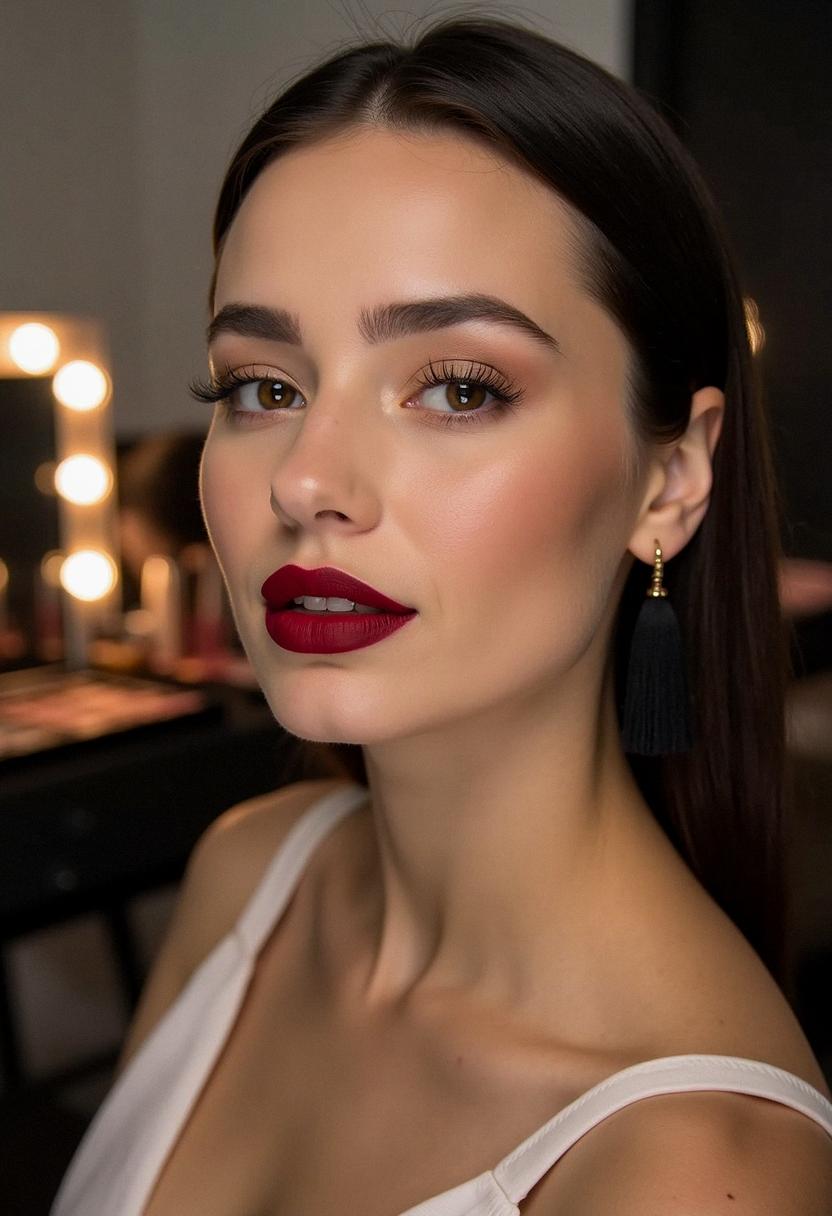 Classic red lipstick elegant look