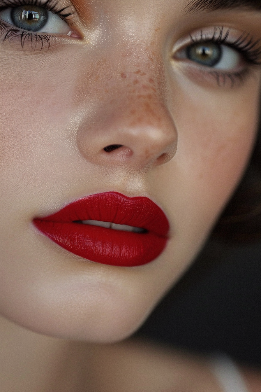 Timeless red lipstick flawless skin