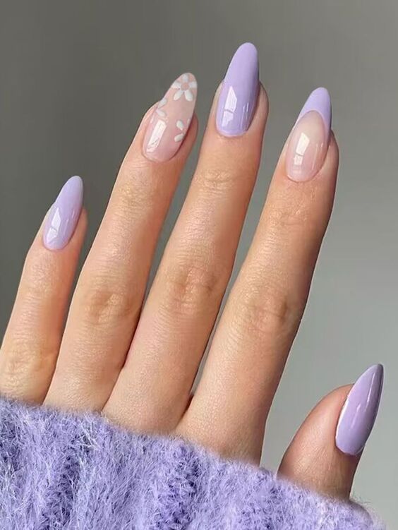 Lavender nails with floral accents