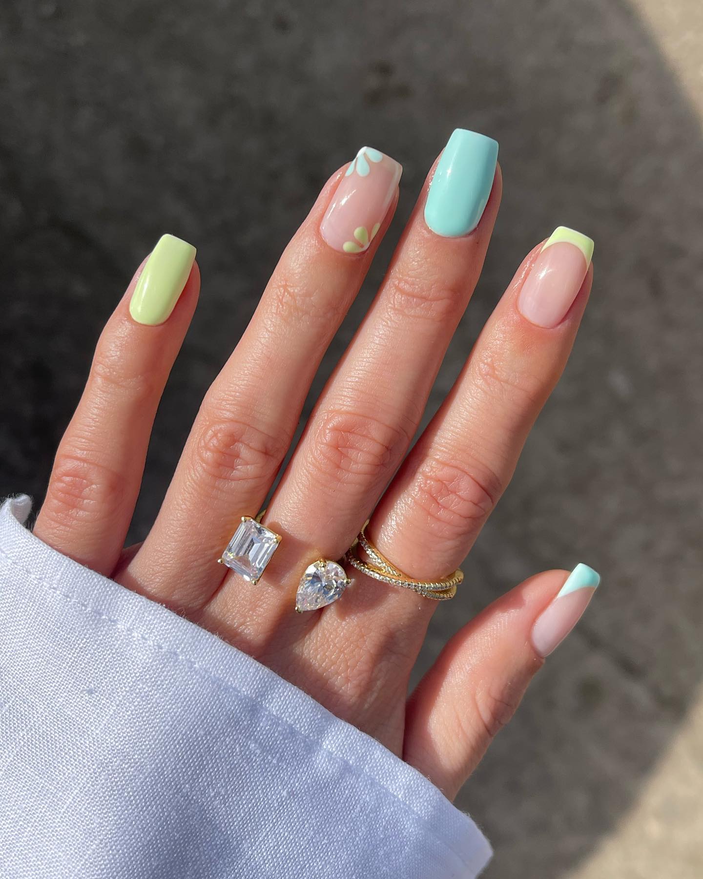 Pastel nails with floral accents