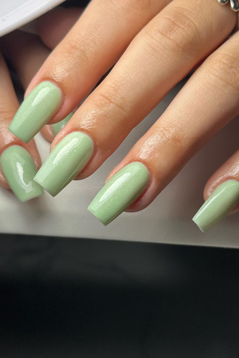 Mint green square nails with gloss finish