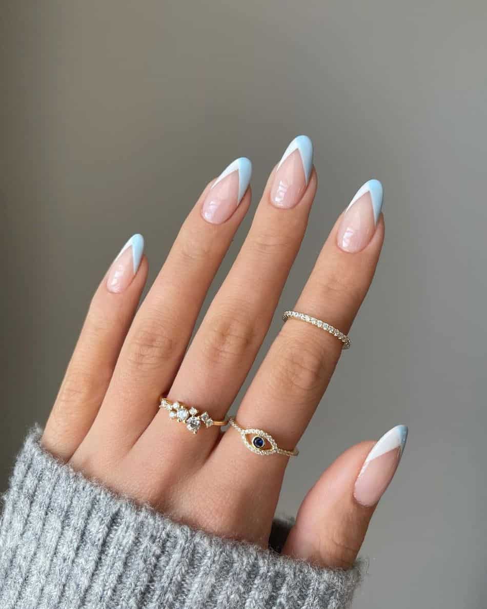 Classic blue French tips on almond nails