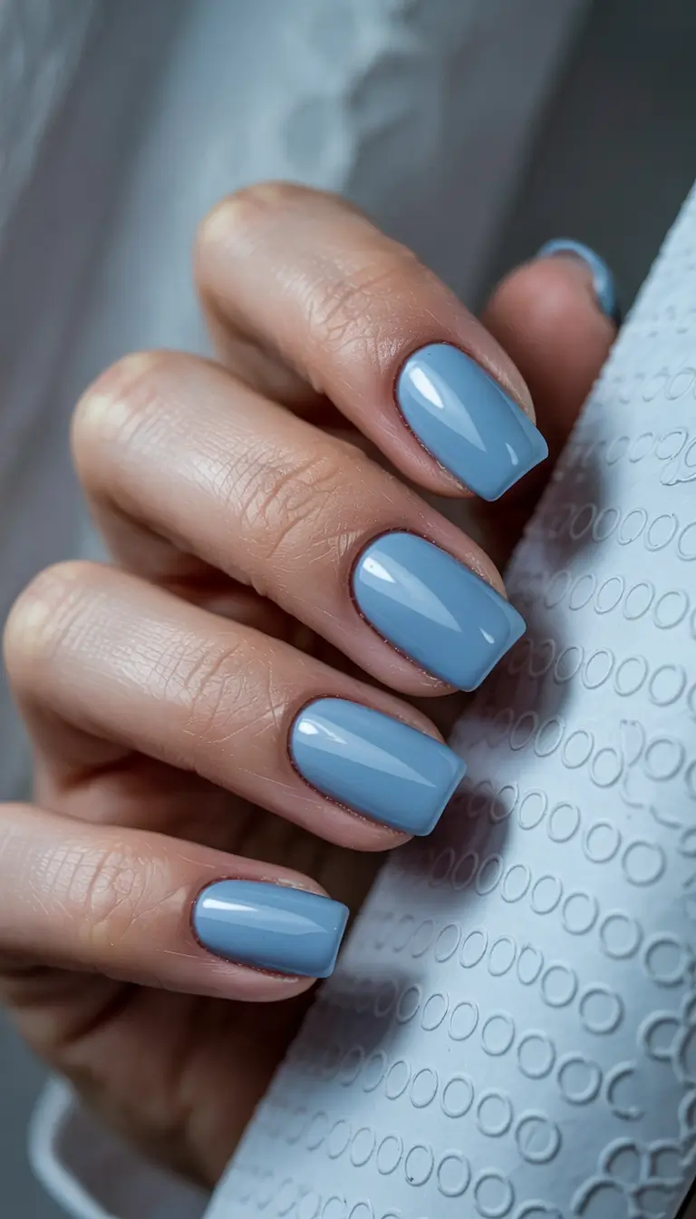 Glossy powder blue square nails