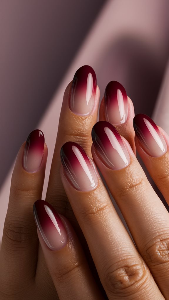 Gradient burgundy nails with a glossy finish