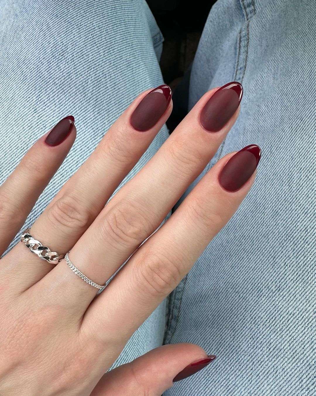 Matte burgundy nails with glossy tips