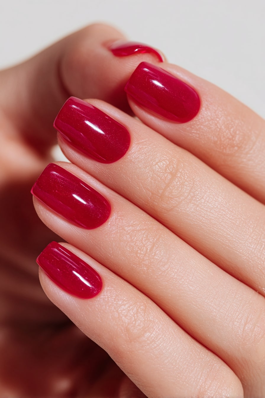 Glossy cherry red square nails