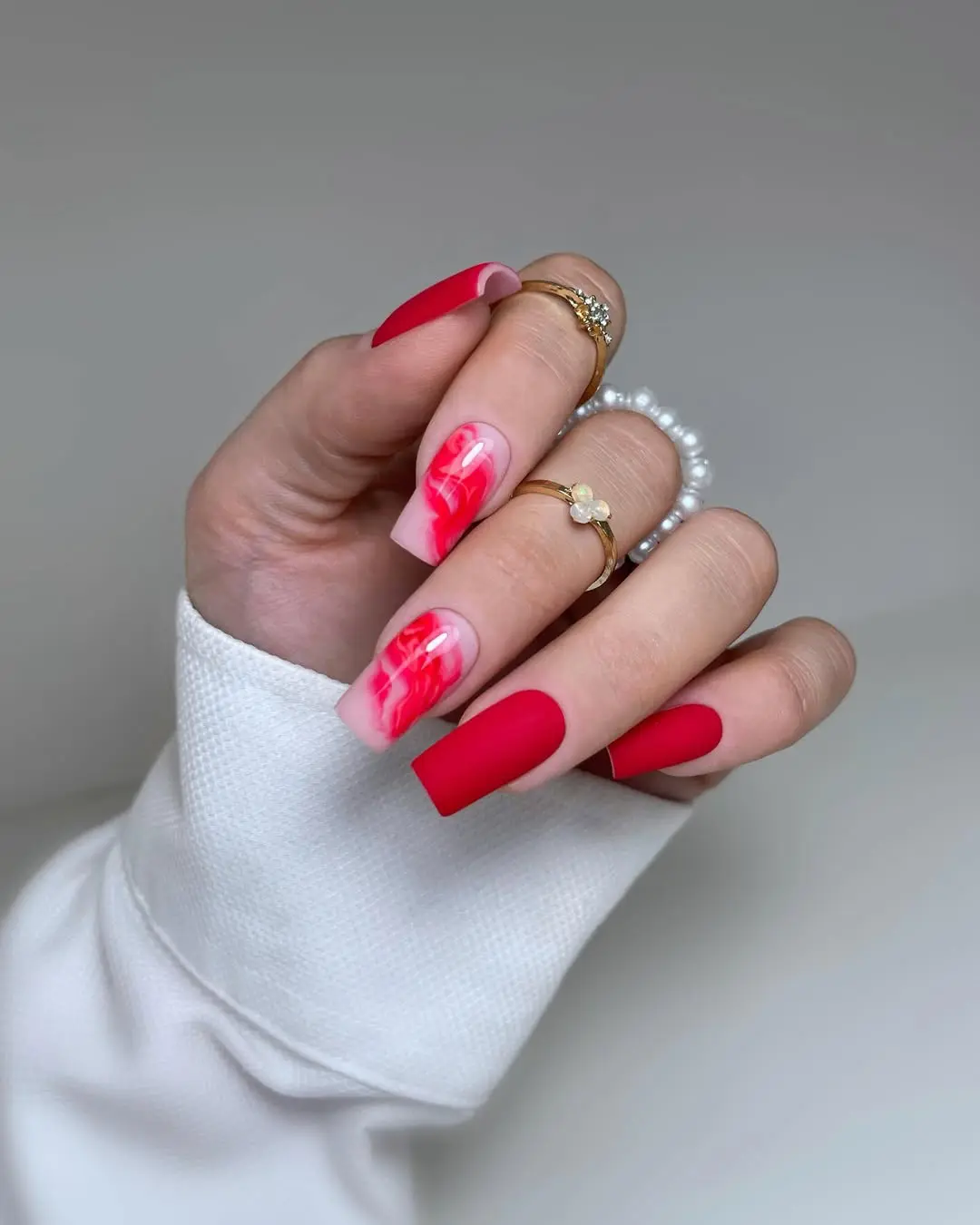 Cherry red marble coffin nails