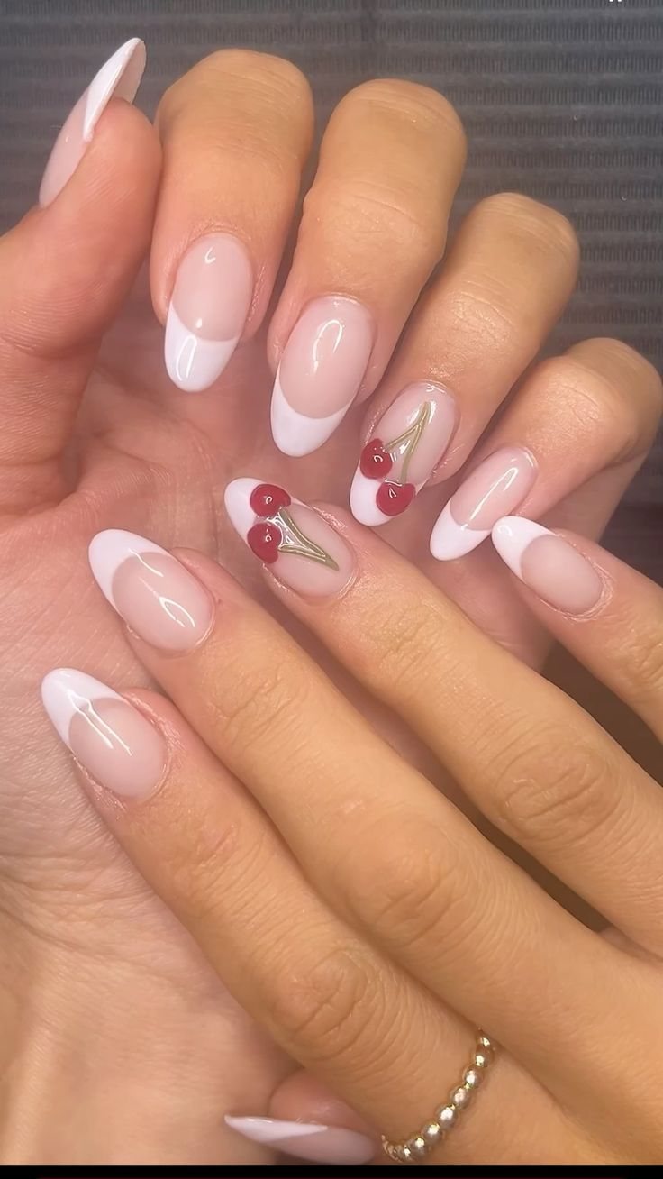 Cherry French nails with modern twist