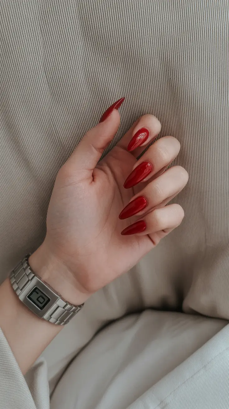 Classic cherry red stiletto nails