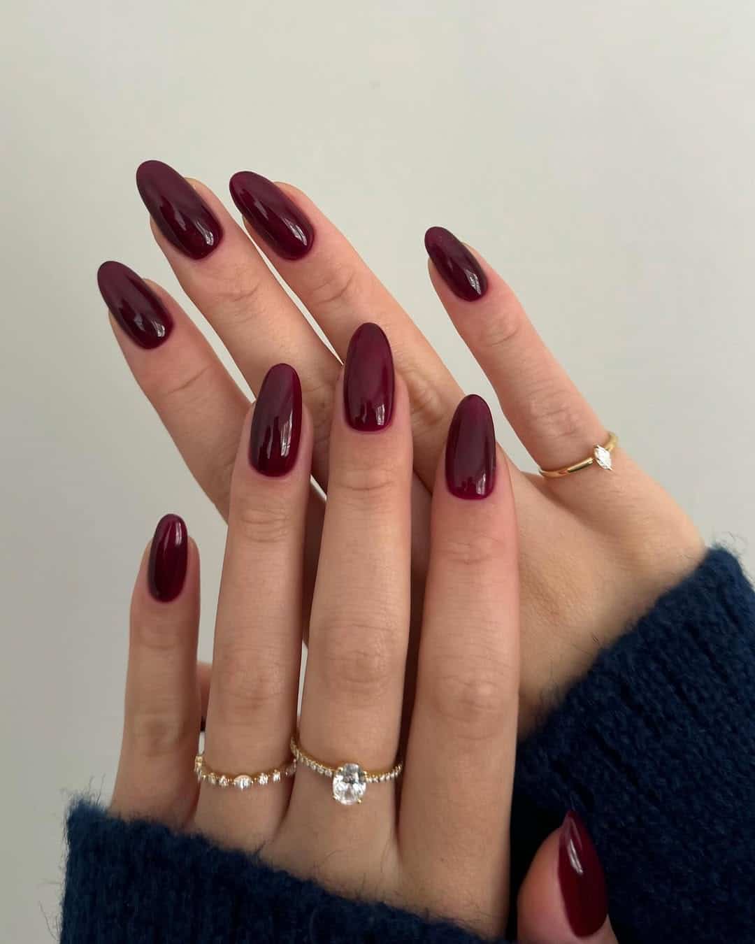 Deep berry glossy almond nails