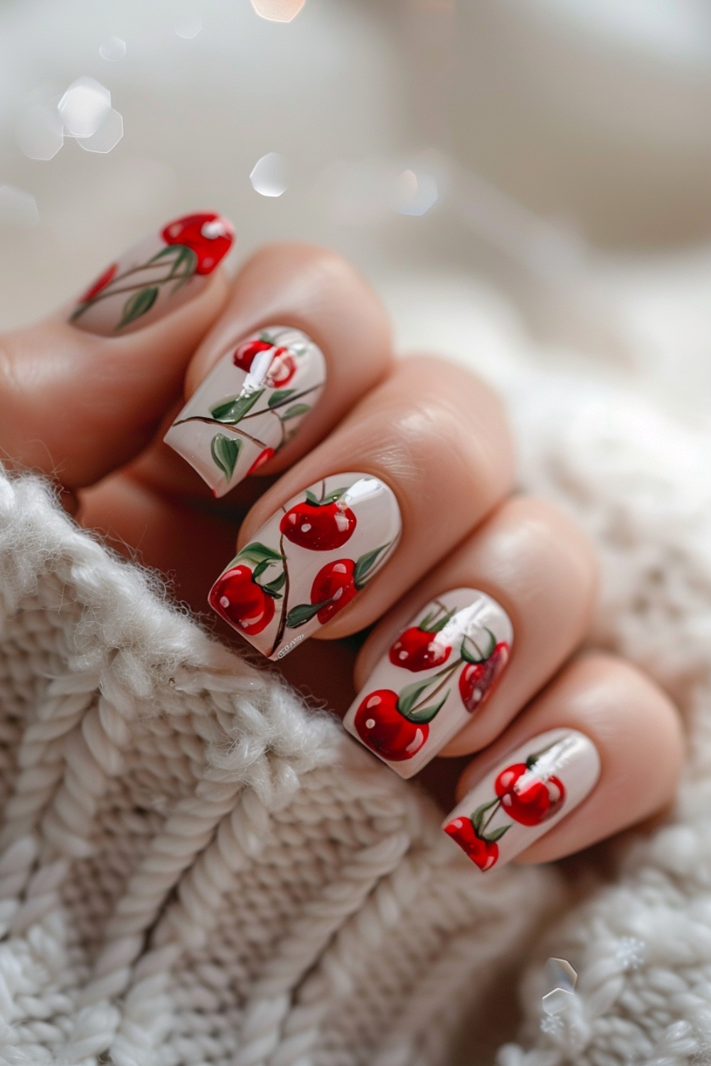 Cherry nails with fruit art design
