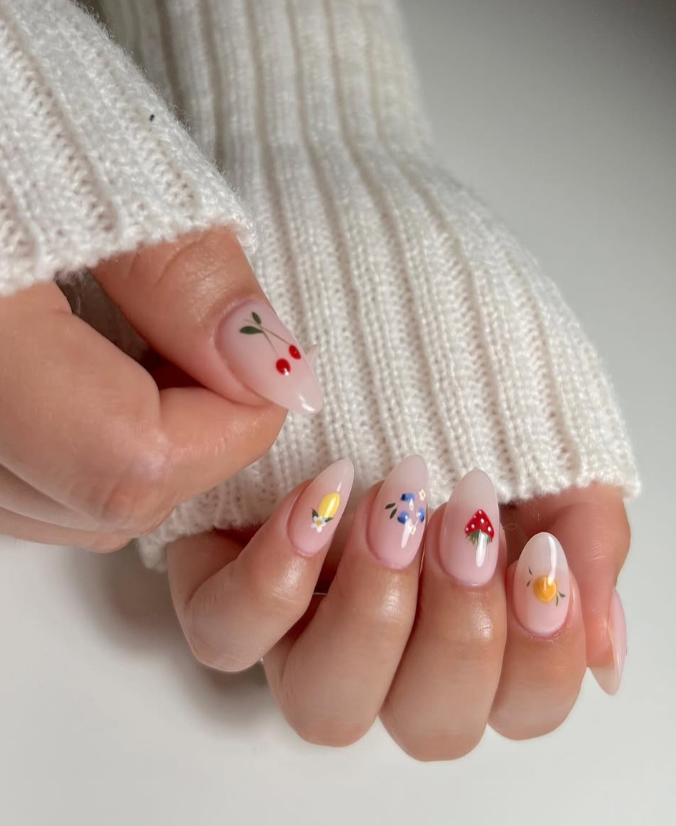 Minimalist nails with cherry accents