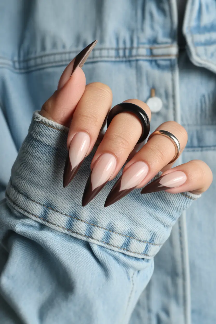 Stiletto French tips, Pinterest nail art, edgy elegance