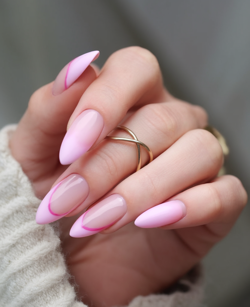 Ballerina pink nails with minimalist lines, Pinterest nail art, sleek design