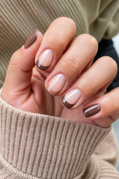Chocolate and nude French tips, Pinterest nail art, chic contrast