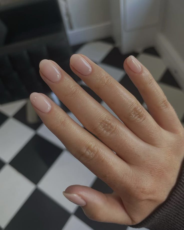 Neutral beige short round nails, Pinterest nail art, understated elegance