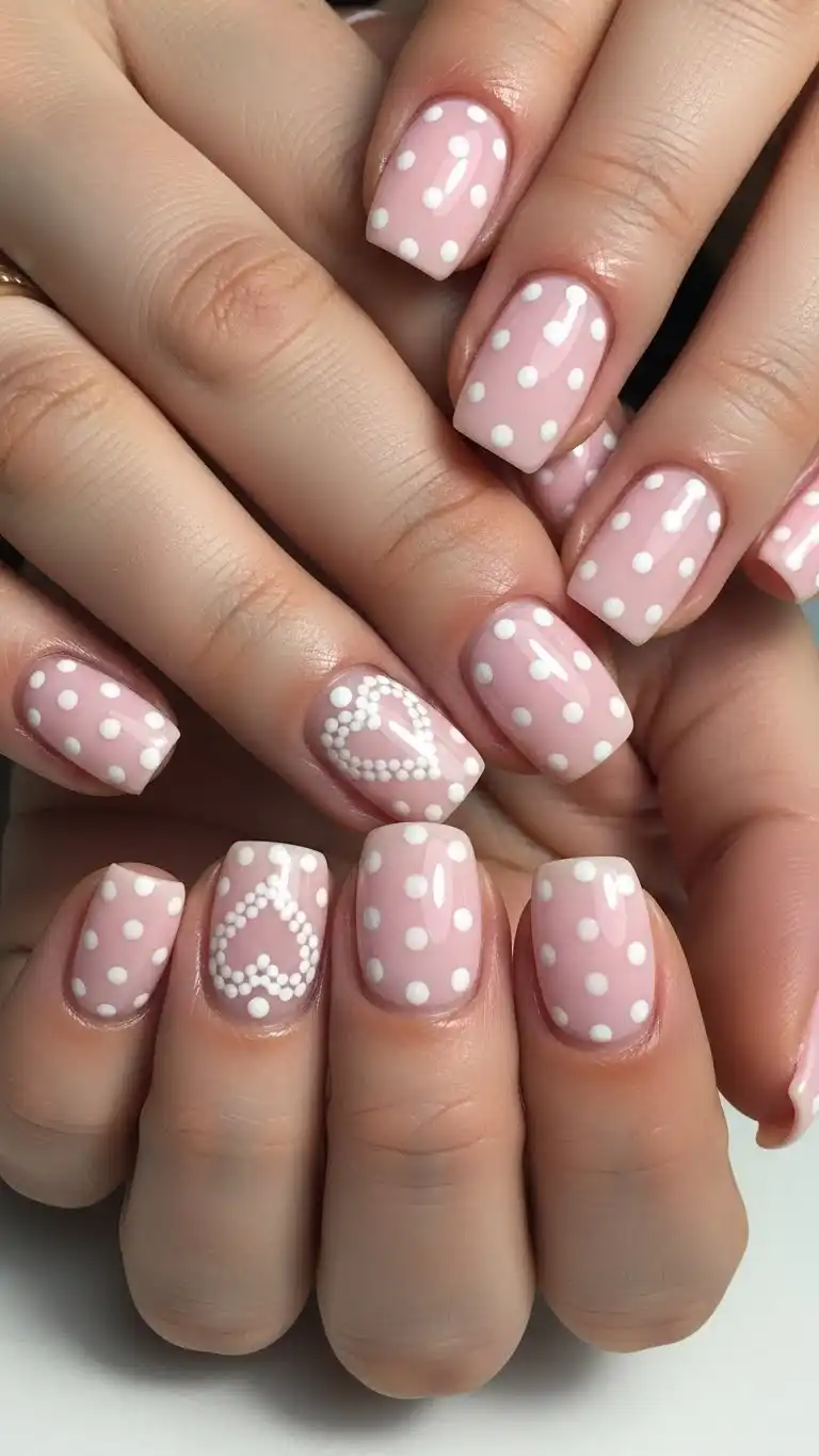 Playful pink polka dot nails, Pinterest nail art, fun and quirky