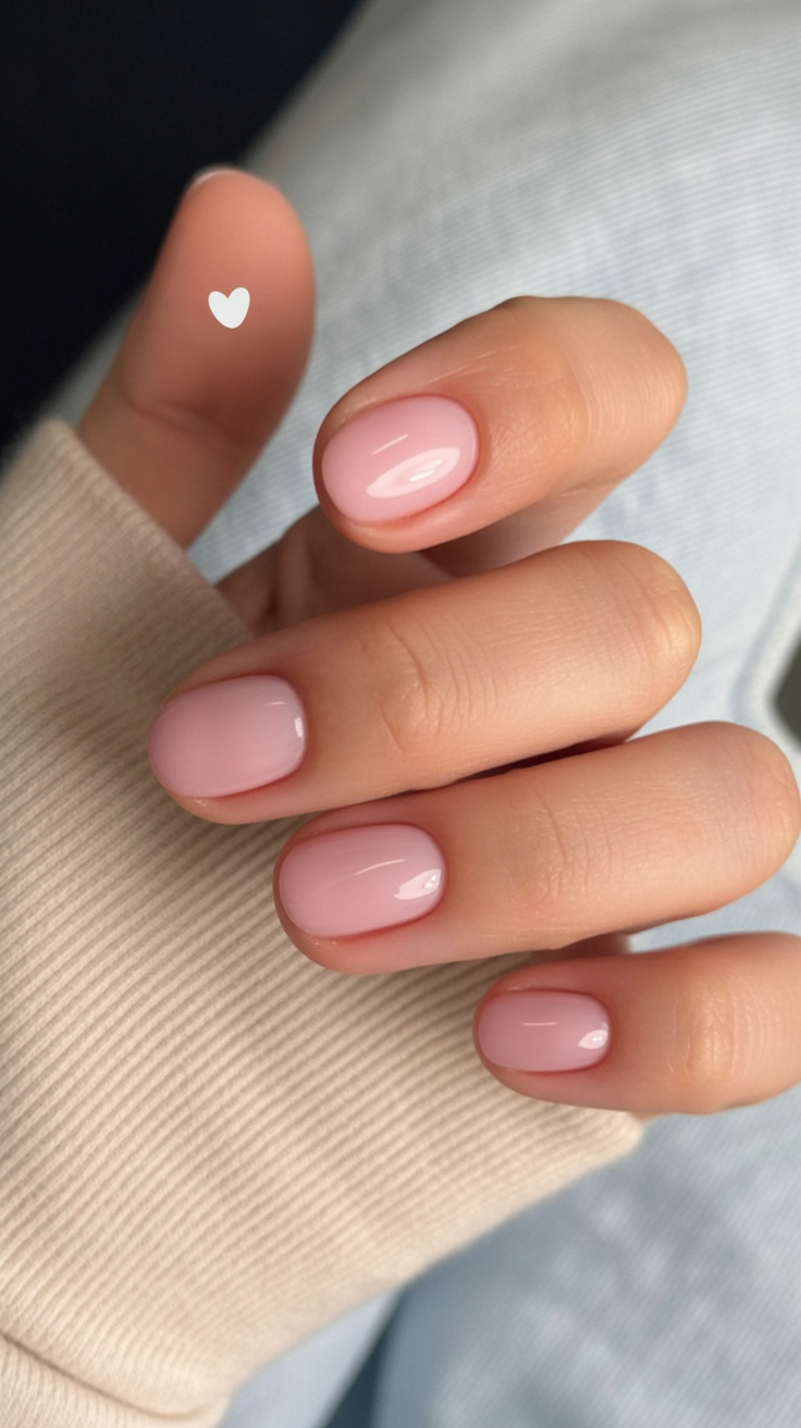 Sheer pink short nails, simple elegance.