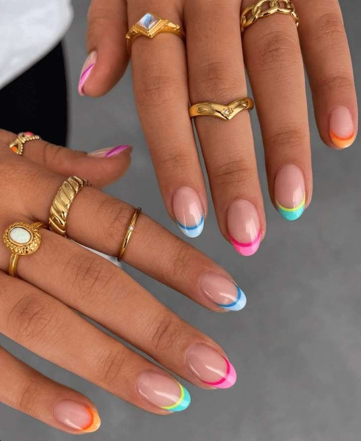 Colorful French tip nails.