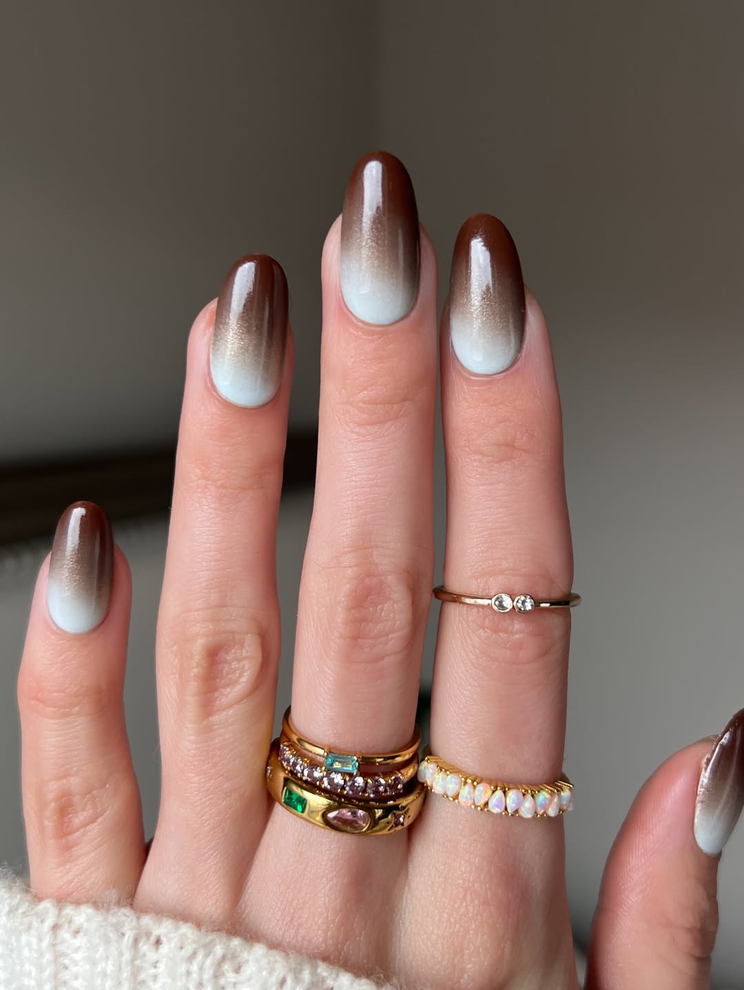 Mocha ombre nails with a soft gradient.