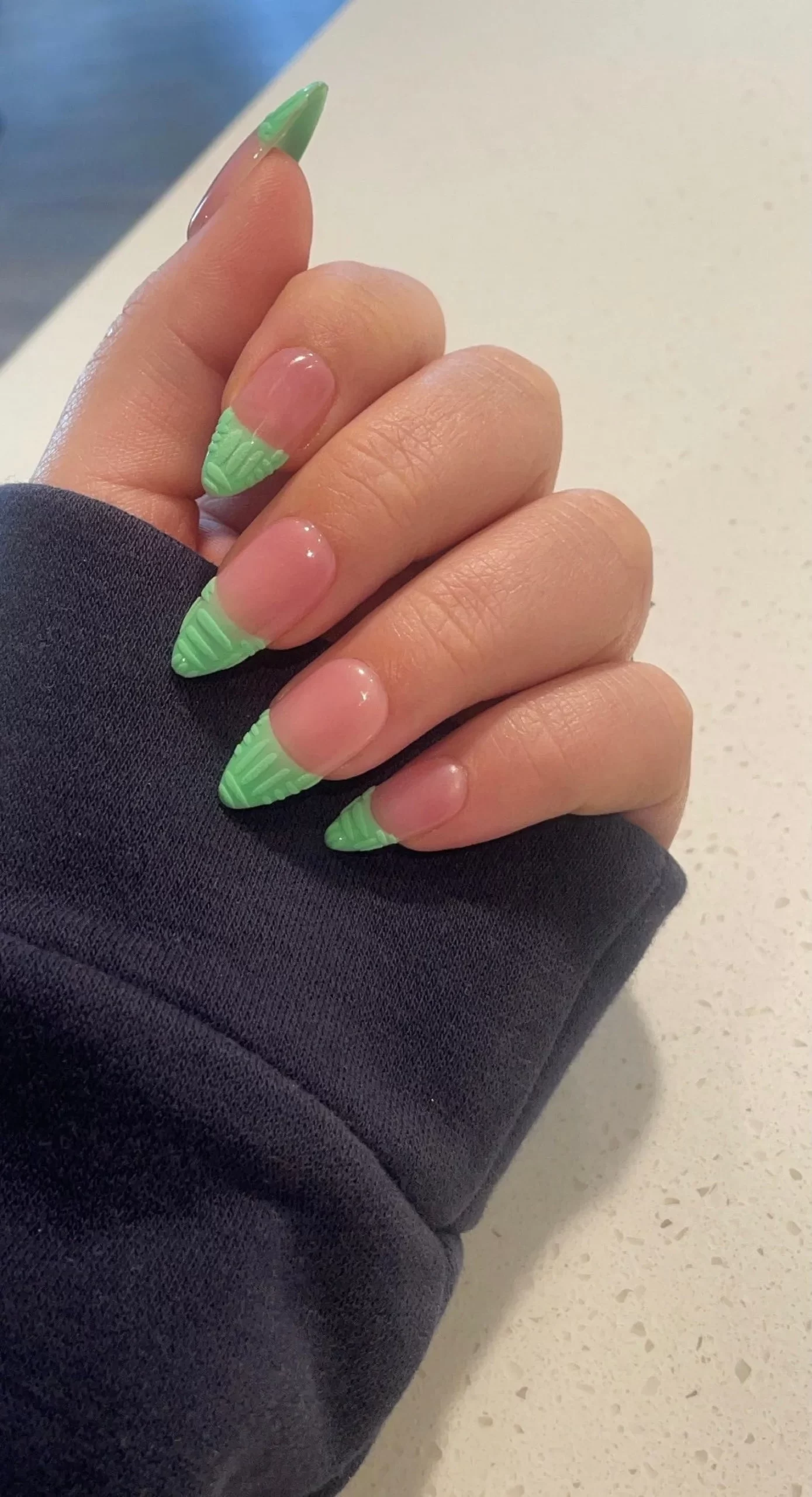 Green French tips, bold and vibrant nail art