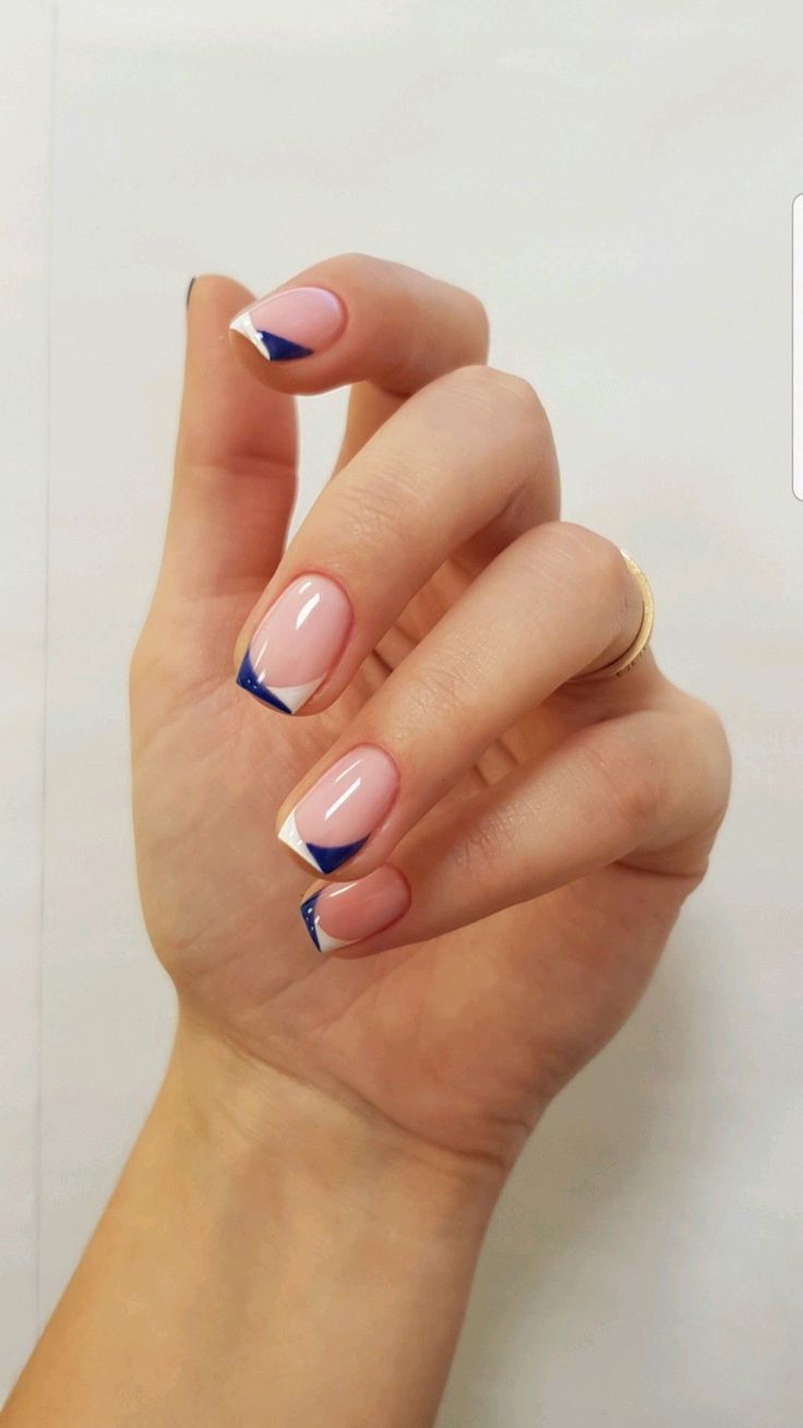 Double-toned French tips with navy and white