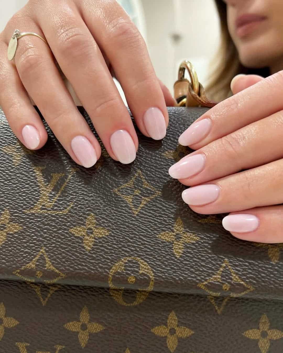 Soft pink French with oval shape