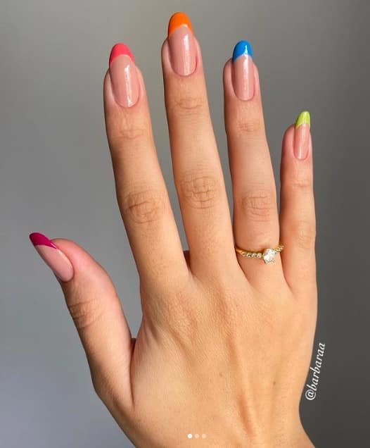 Rainbow French tips with colorful accents