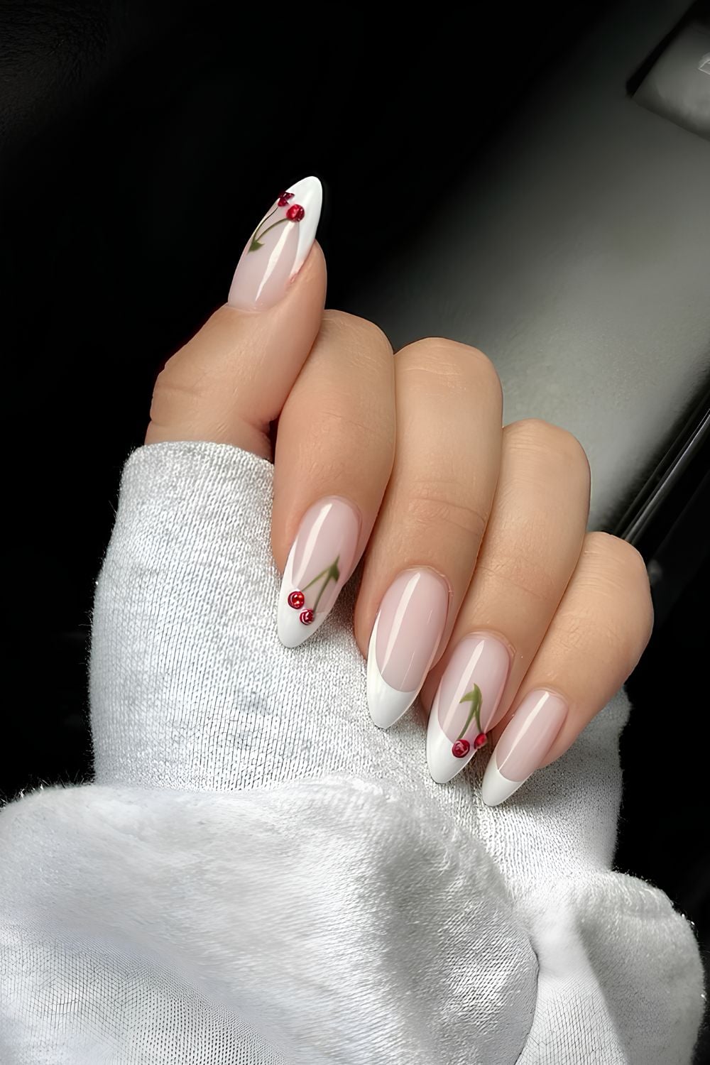 Cherry blossom French tips with delicate design