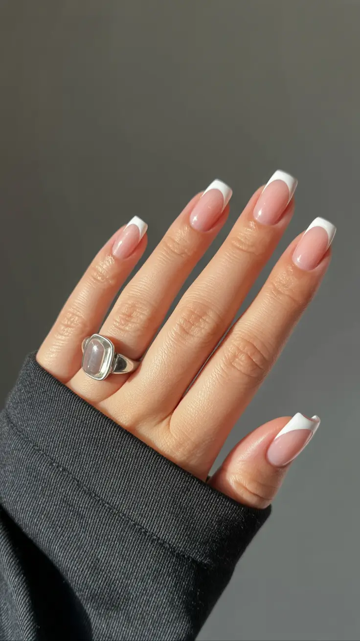 Classic French tips on square nails, timeless and versatile.