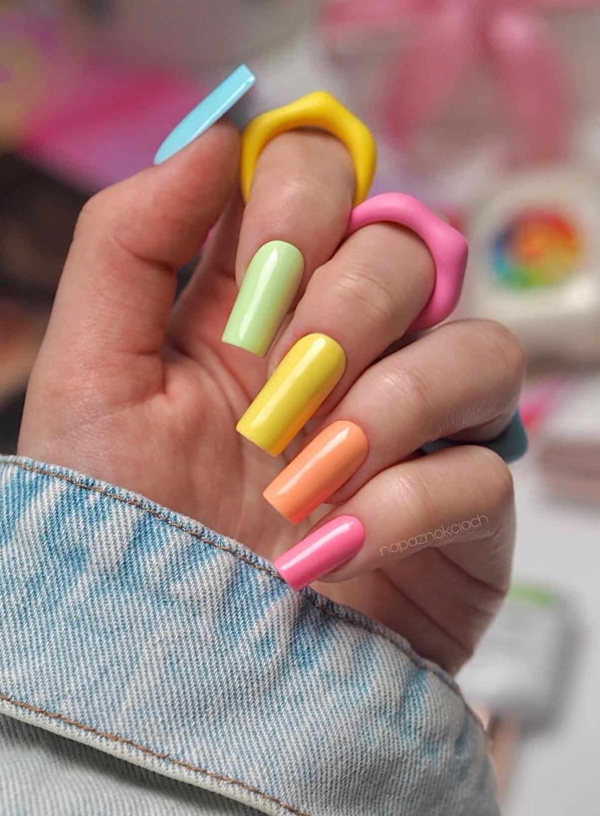 Pastel rainbow nails with a smooth finish