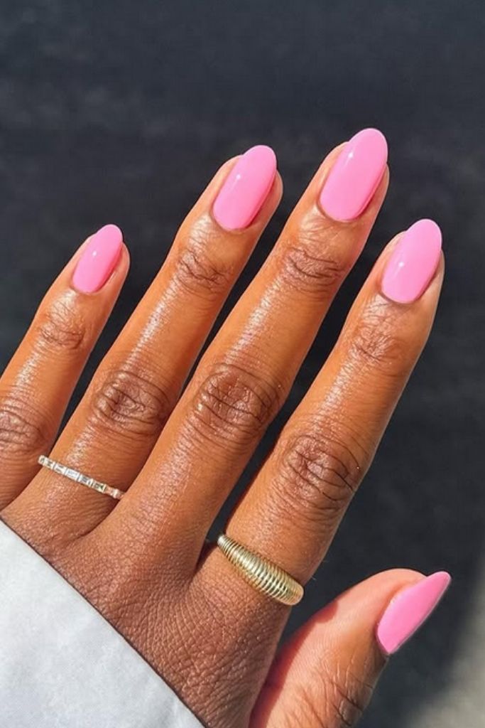 Classic hot pink nails in a glossy finish