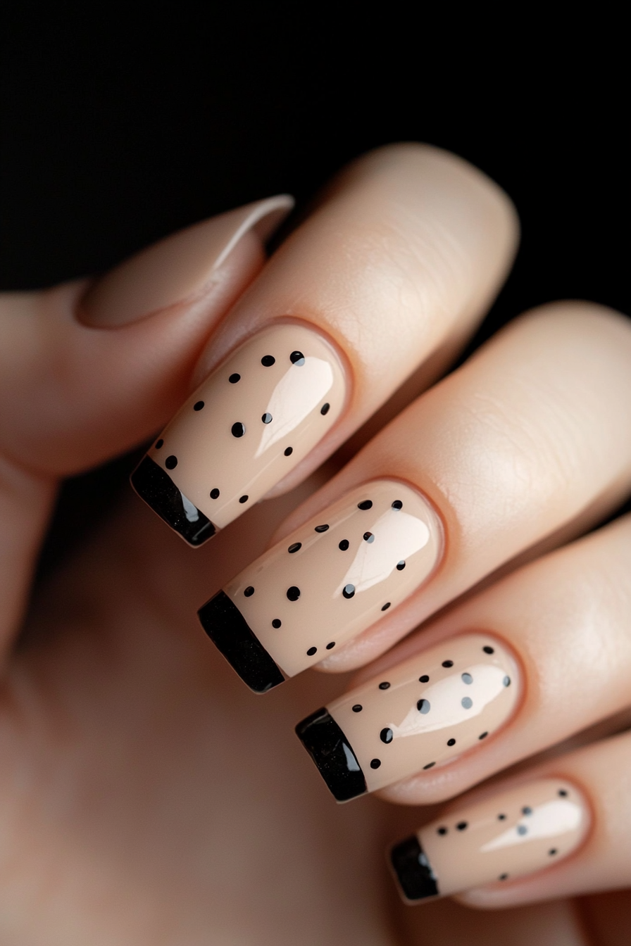 Polka dot and leopard print nails, trendy manicure, Pinterest style