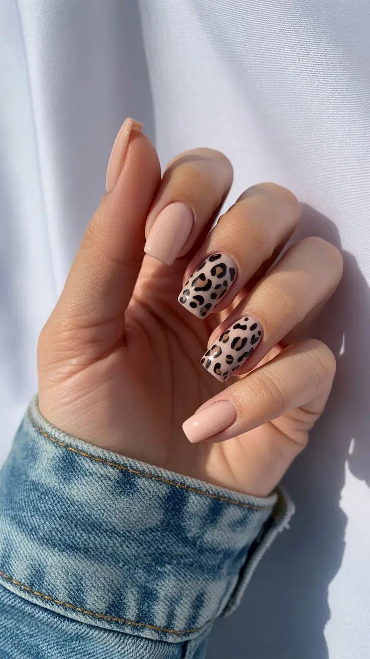 Neutral nails with leopard accent, chic manicure, Pinterest style