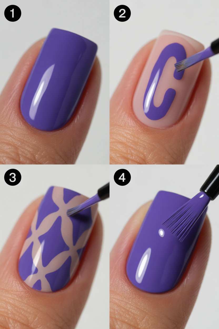 Purple abstract leopard nails, creative manicure, Pinterest DIY